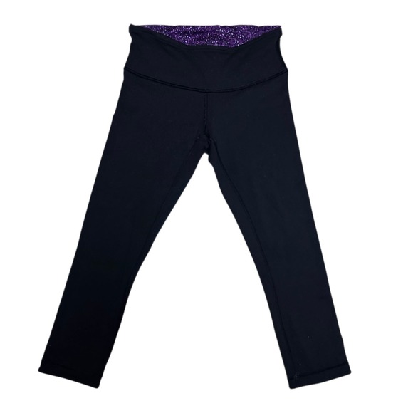 Lululemon Wunder Under Crop Leggings Reversible Black Purple Womens Size 4 - Picture 1 of 6